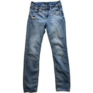 Silver Jeans Co. Women Straight Leg Distressed Jeans W25/L31 Stretch Denim Blue